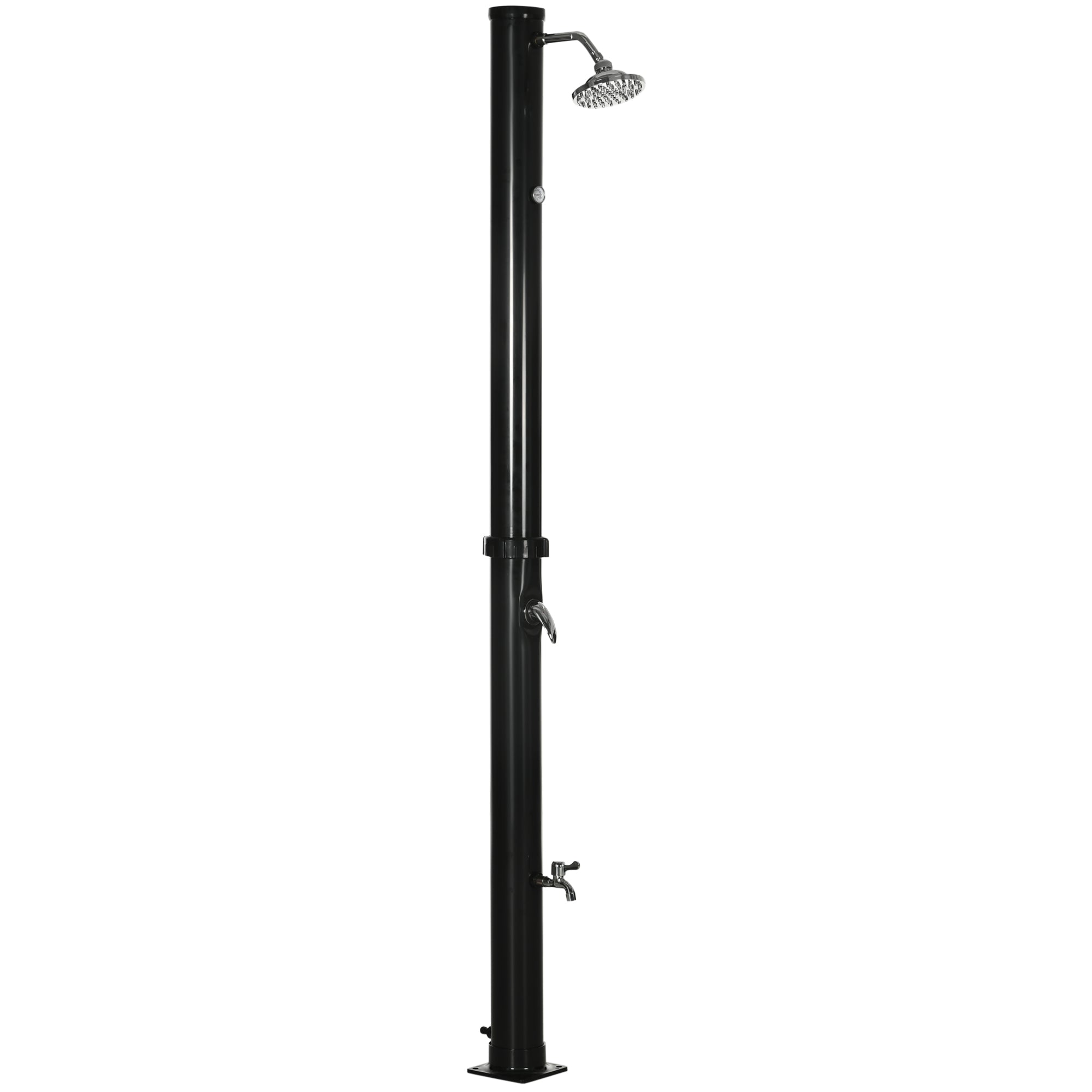 20L Garden Solar Shower Outdoor Shower with Round Shower Head Hot Water Tap Max. 60℃ and Foot Shower for Pool Patio Beach 15.5x15.5x222 cm Black