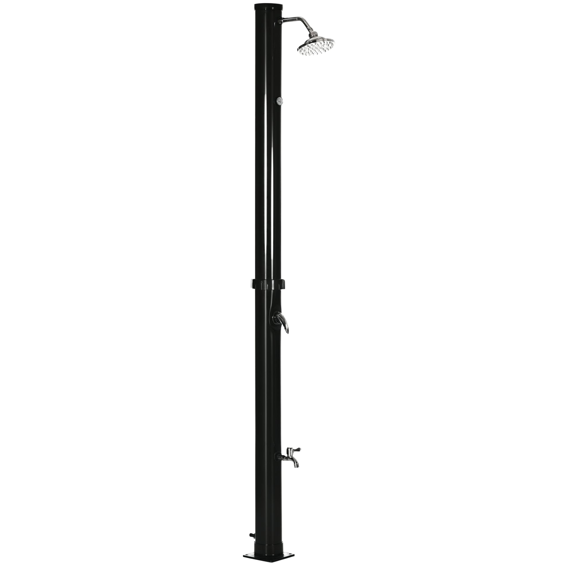 20L Garden Solar Shower Outdoor Shower with Round Shower Head Hot Water Tap Max. 60℃ and Foot Shower for Pool Patio Beach 15.5x15.5x222 cm Black