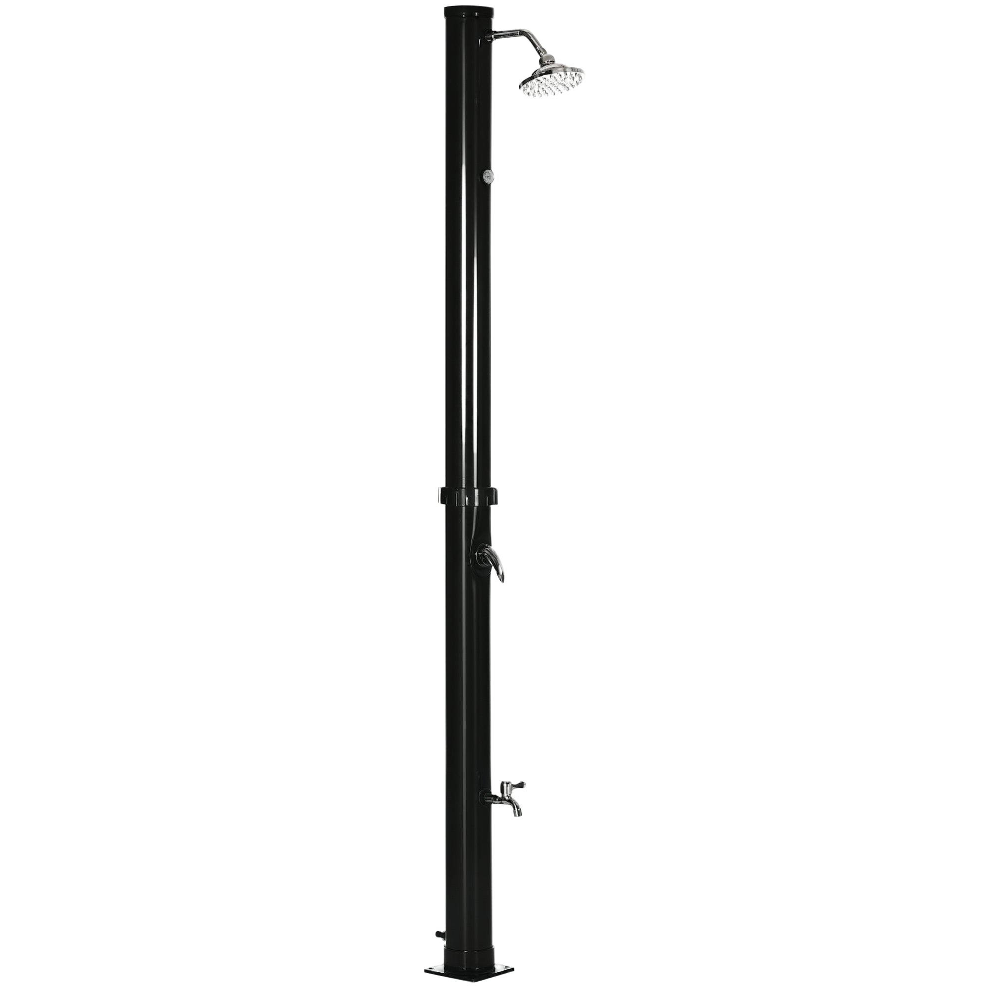 20L Garden Solar Shower Outdoor Shower with Round Shower Head Hot Water Tap Max. 60℃ and Foot Shower for Pool Patio Beach 15.5x15.5x222 cm Black