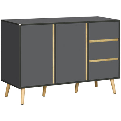 Low buffet storage cabinet on Scandinavian style feet - 2 doors 3 drawers - 120 x 40 x 80 cm - anthracite gray