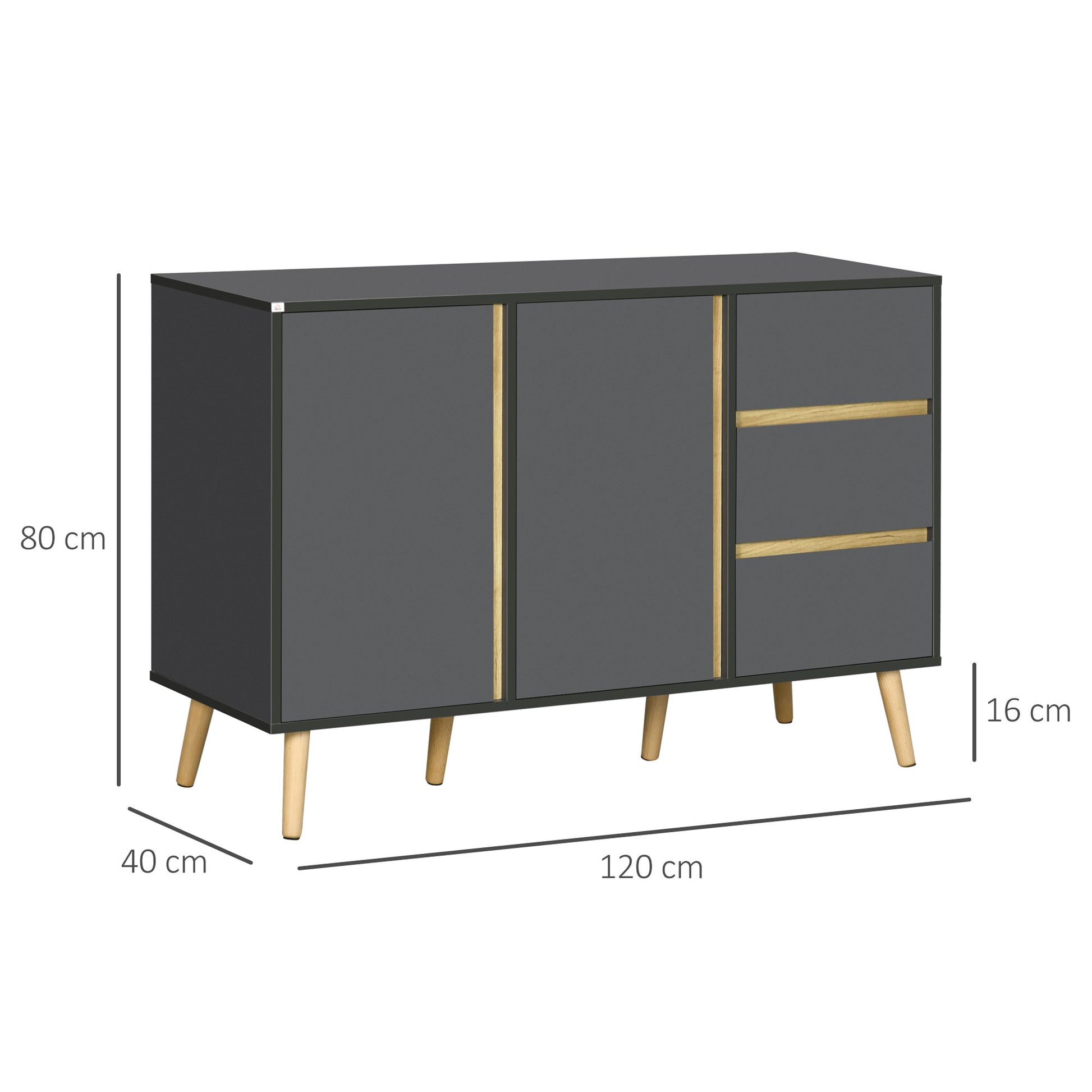 Low buffet storage cabinet on Scandinavian style feet - 2 doors 3 drawers - 120 x 40 x 80 cm - anthracite gray