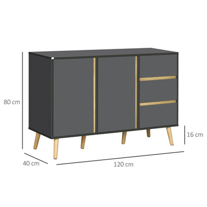 Low buffet storage cabinet on Scandinavian style feet - 2 doors 3 drawers - 120 x 40 x 80 cm - anthracite gray