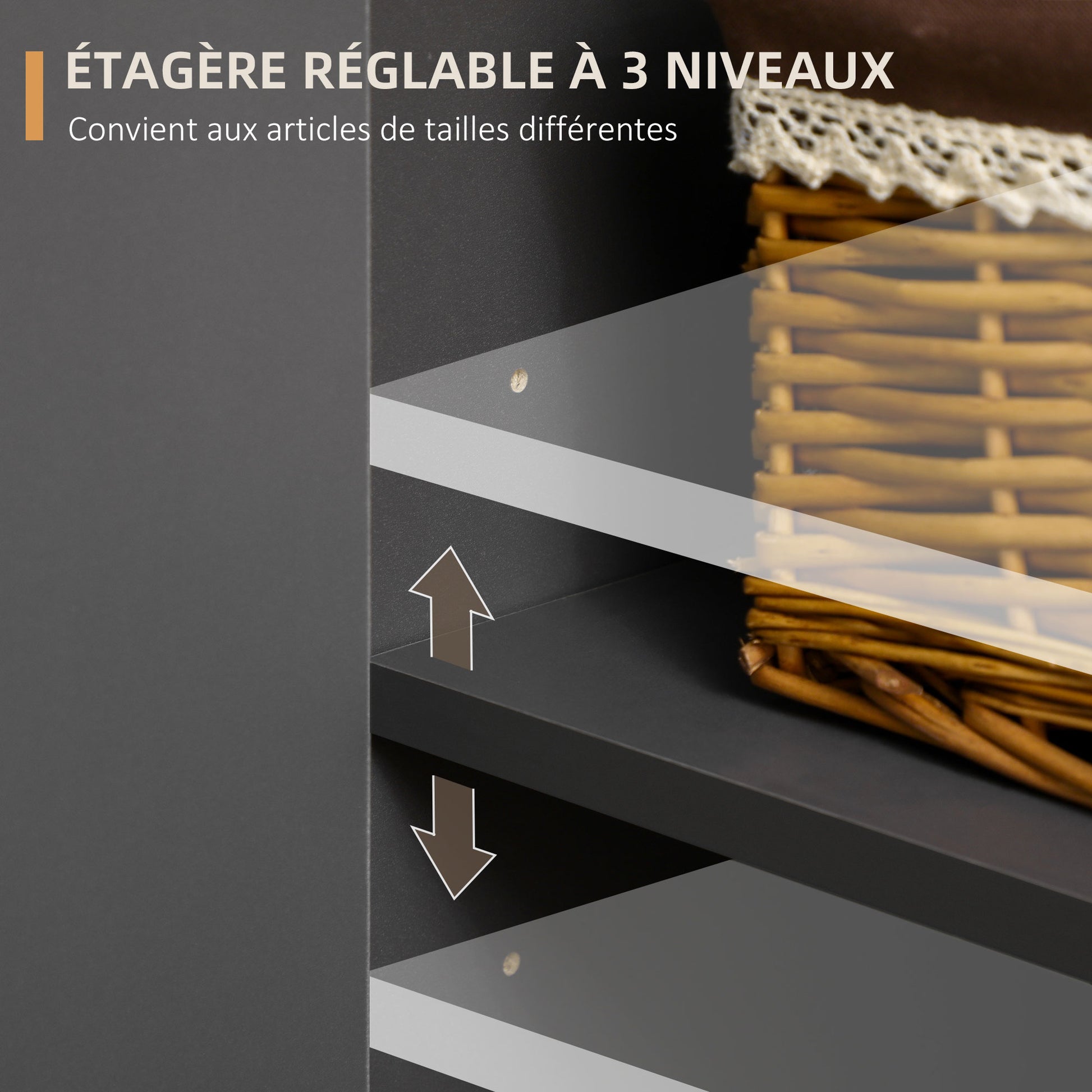 Low buffet storage cabinet on Scandinavian style feet - 2 doors 3 drawers - 120 x 40 x 80 cm - anthracite gray