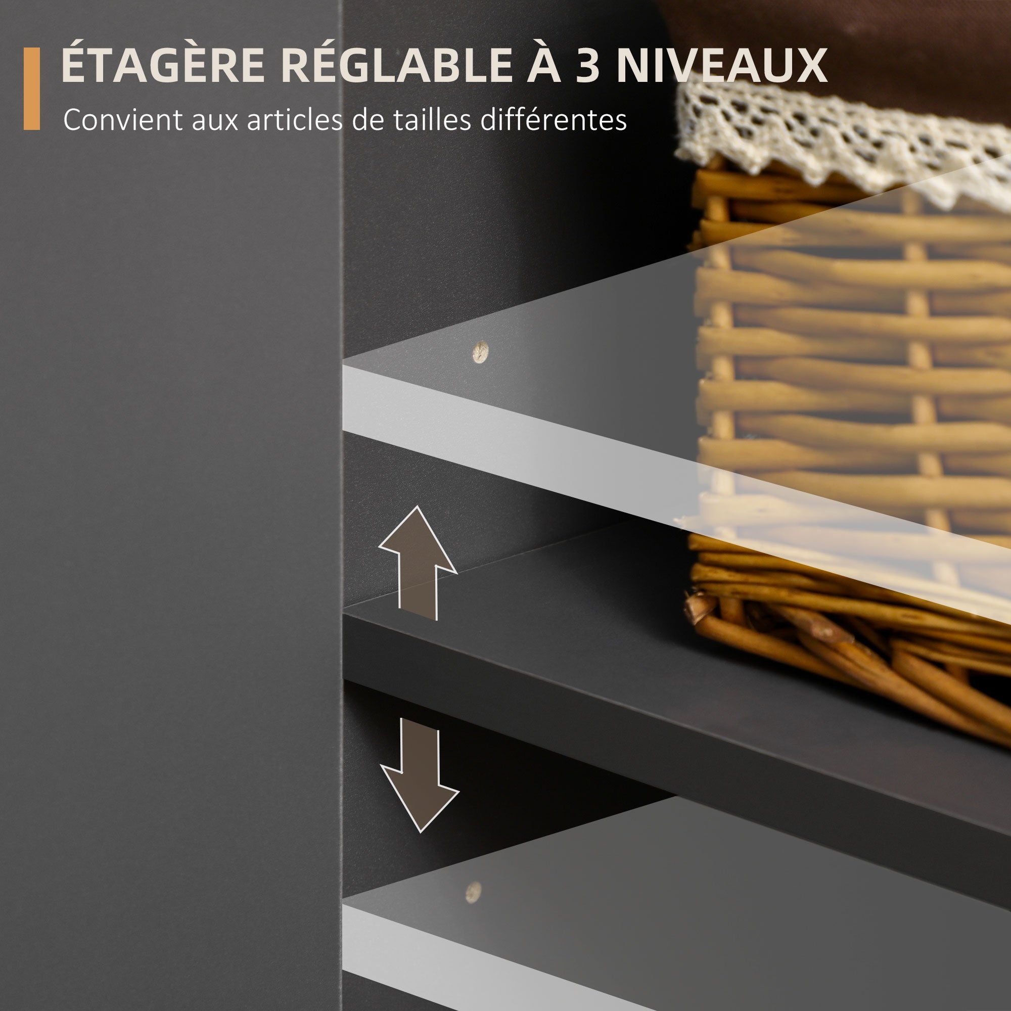 Low buffet storage cabinet on Scandinavian style feet - 2 doors 3 drawers - 120 x 40 x 80 cm - anthracite gray