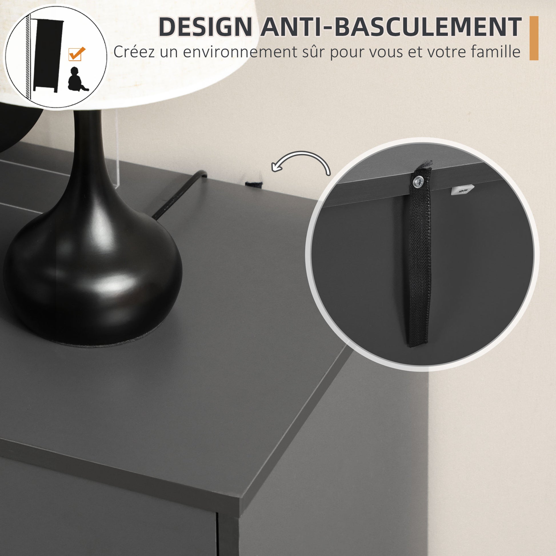 Low buffet storage cabinet on Scandinavian style feet - 2 doors 3 drawers - 120 x 40 x 80 cm - anthracite gray