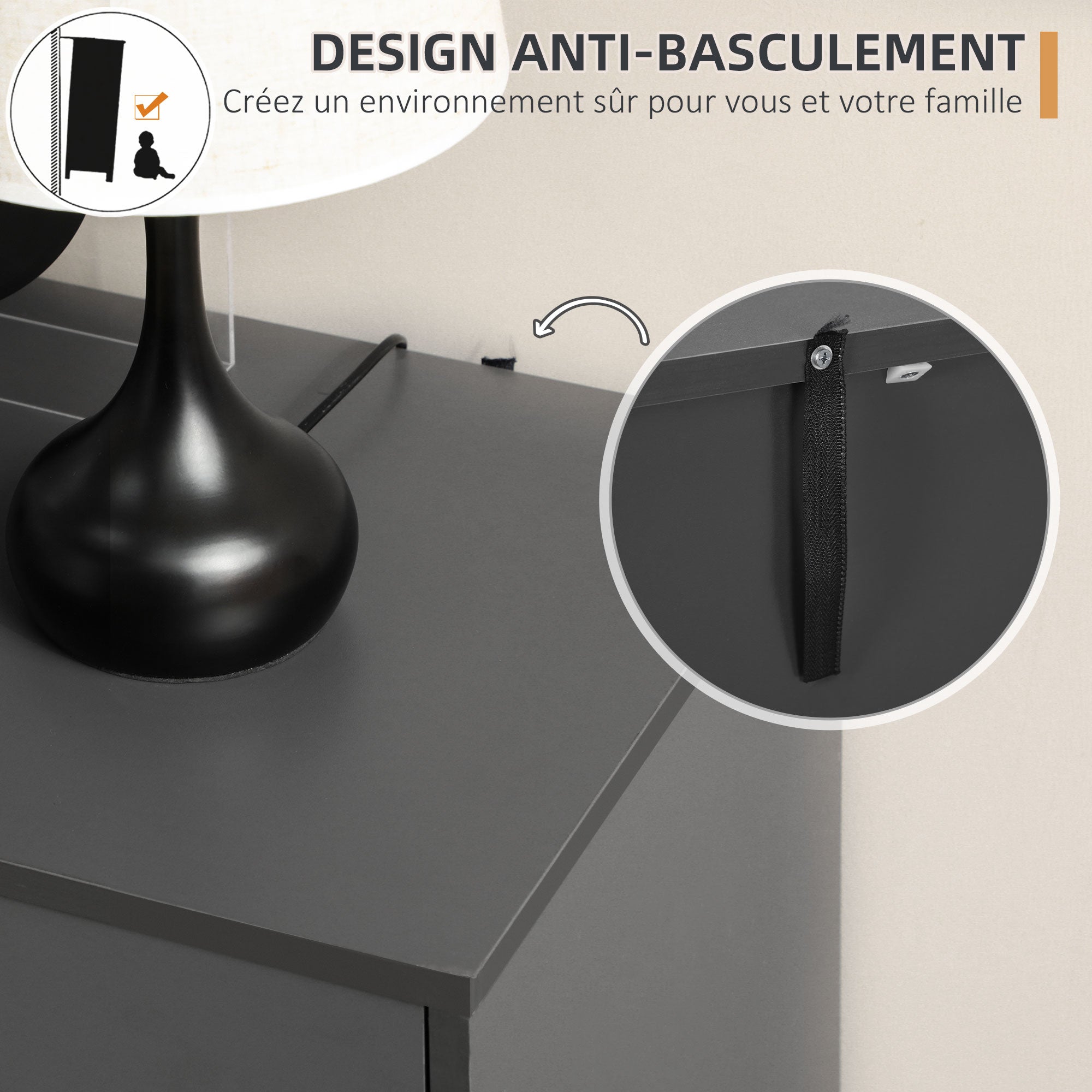 Low buffet storage cabinet on Scandinavian style feet - 2 doors 3 drawers - 120 x 40 x 80 cm - anthracite gray