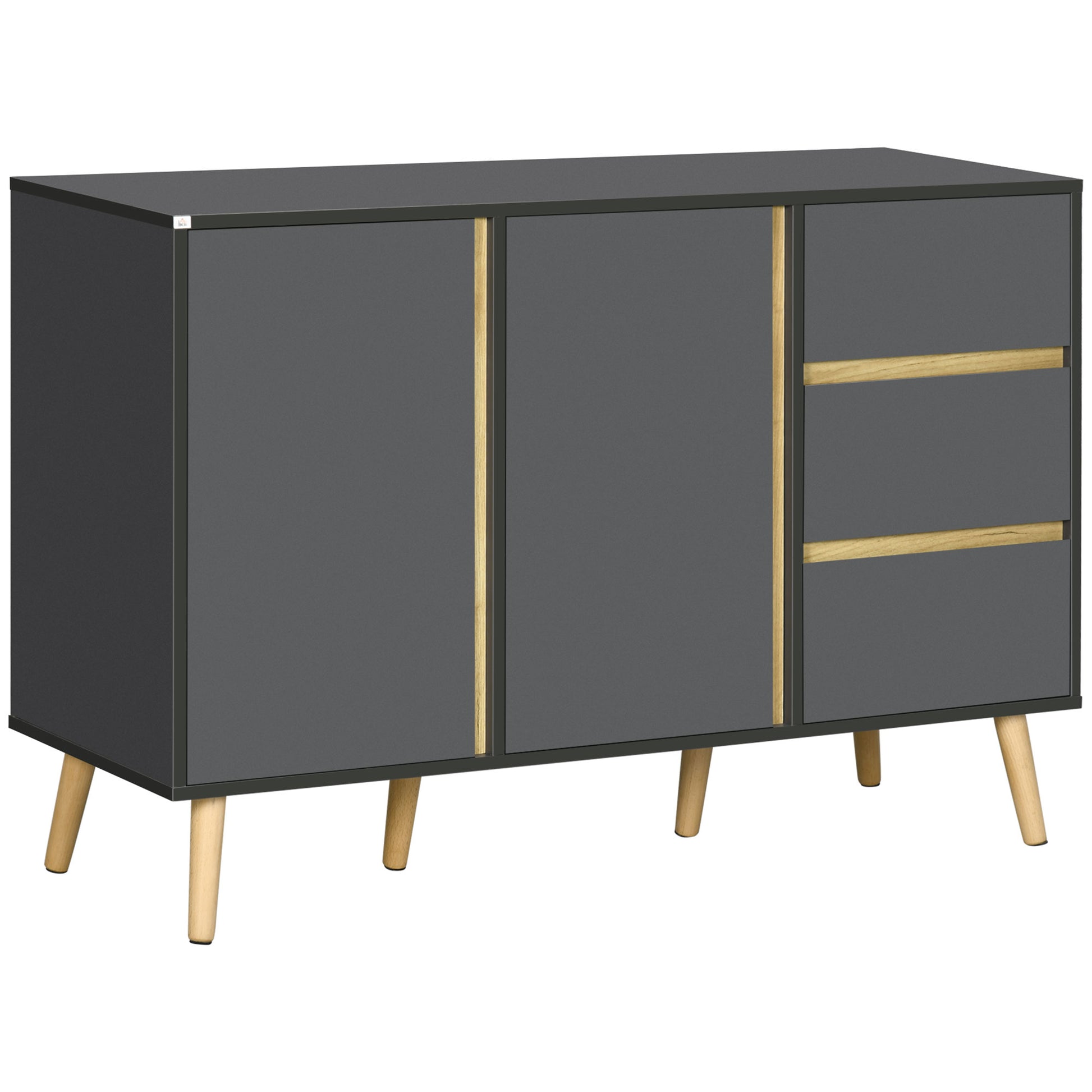 Low buffet storage cabinet on Scandinavian style feet - 2 doors 3 drawers - 120 x 40 x 80 cm - anthracite gray