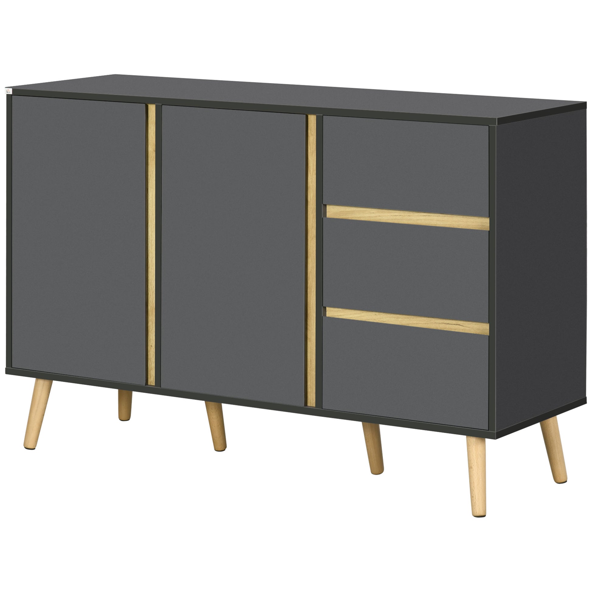 Low buffet storage cabinet on Scandinavian style feet - 2 doors 3 drawers - 120 x 40 x 80 cm - anthracite gray