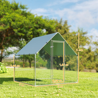 Walk-In Chicken Run 2 x 2 x 2 m – Galvanized Steel Enclosure with Weatherproof UV Roof, Lockable Door – Silver