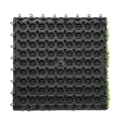 22-Piece Artificial Grass Carpet, 11.8 x 11.8 in Tiles, 1 in Pile Height, Automatic Drainage, for Garden, Terrace, Patio, Balcony — Green