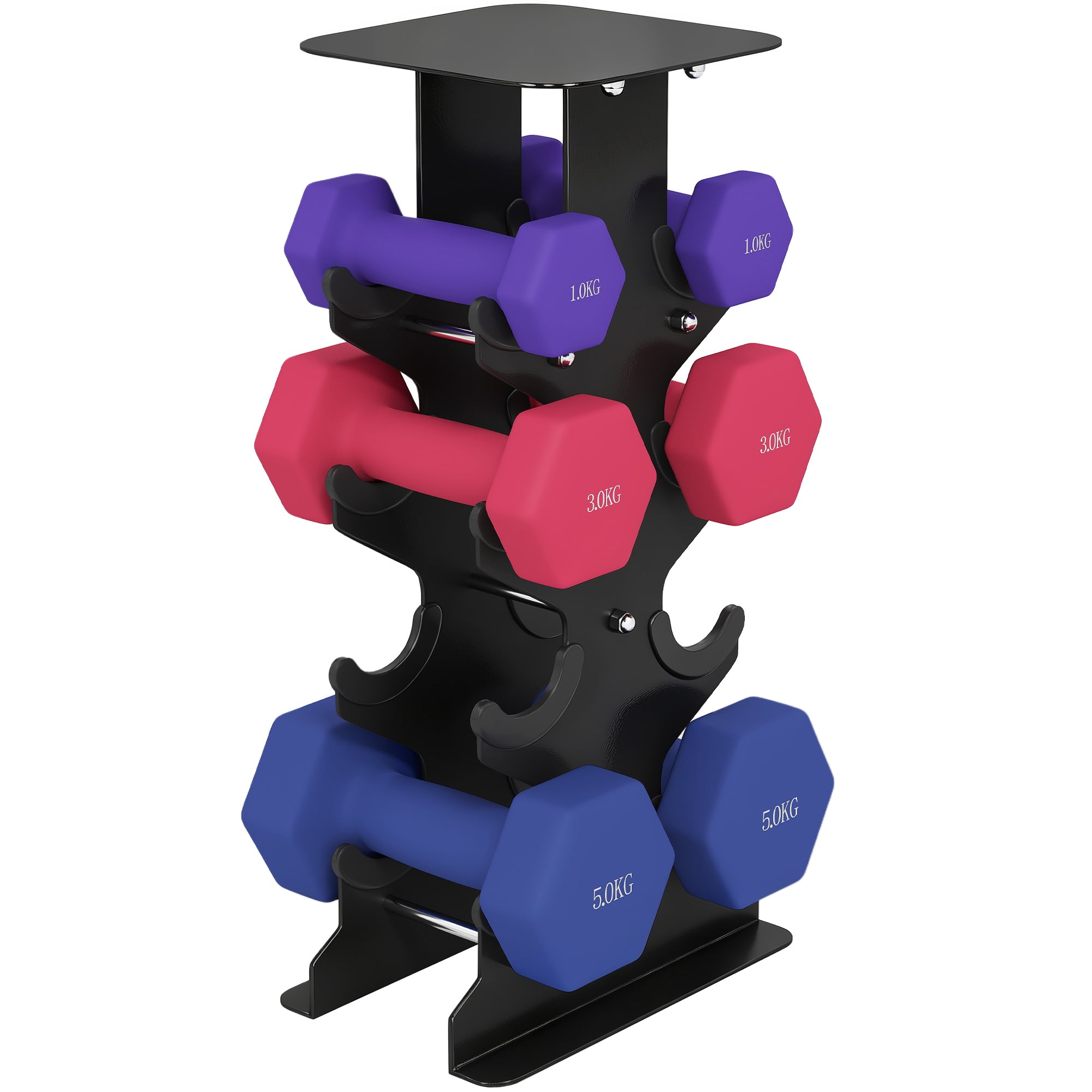 SPORTNOW 6-Piece Hex Dumbbell Set with Stand — Non-Slip Grip, 1–5 kg (2.2–11.0 lb) for Home & Gym