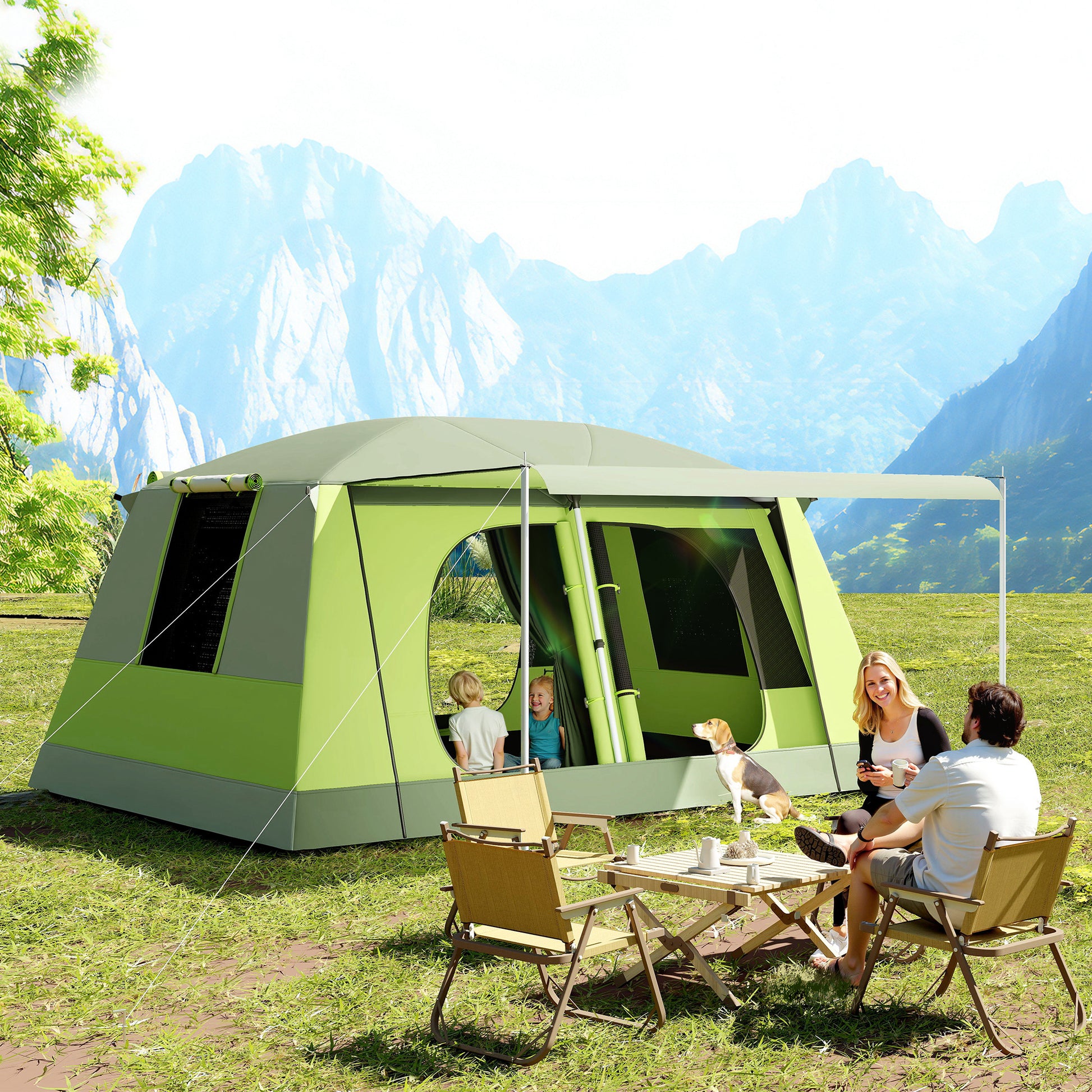 Camping Tent for 4-8 People Light, Stable Waterproof Tunnel Tent with Canopy, Windows, Hooks, Side Pocket, Family Tent with 2000mm Water Column Tent for Camping Travel Trekking