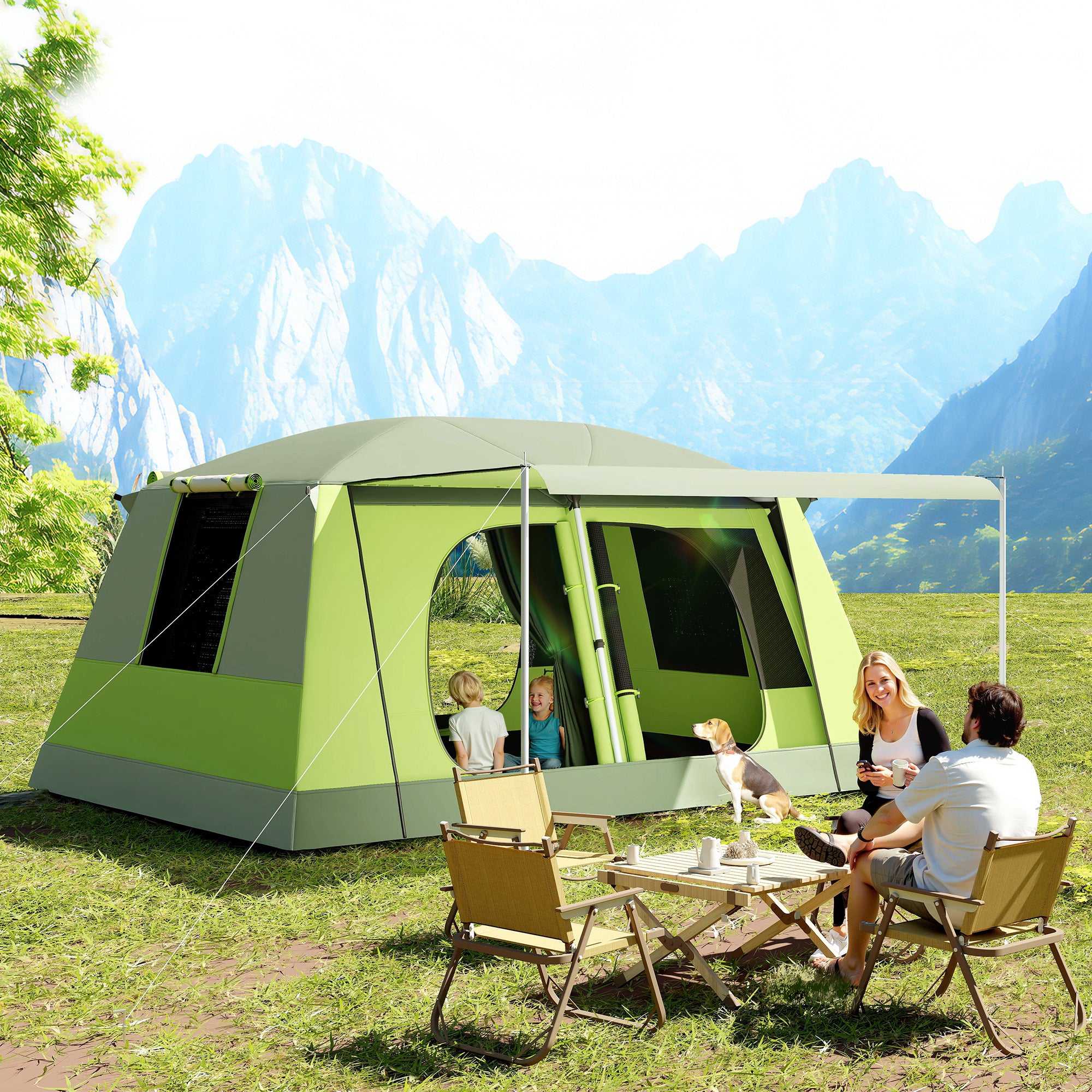 Camping Tent for 4-8 People Light, Stable Waterproof Tunnel Tent with Canopy, Windows, Hooks, Side Pocket, Family Tent with 2000mm Water Column Tent for Camping Travel Trekking