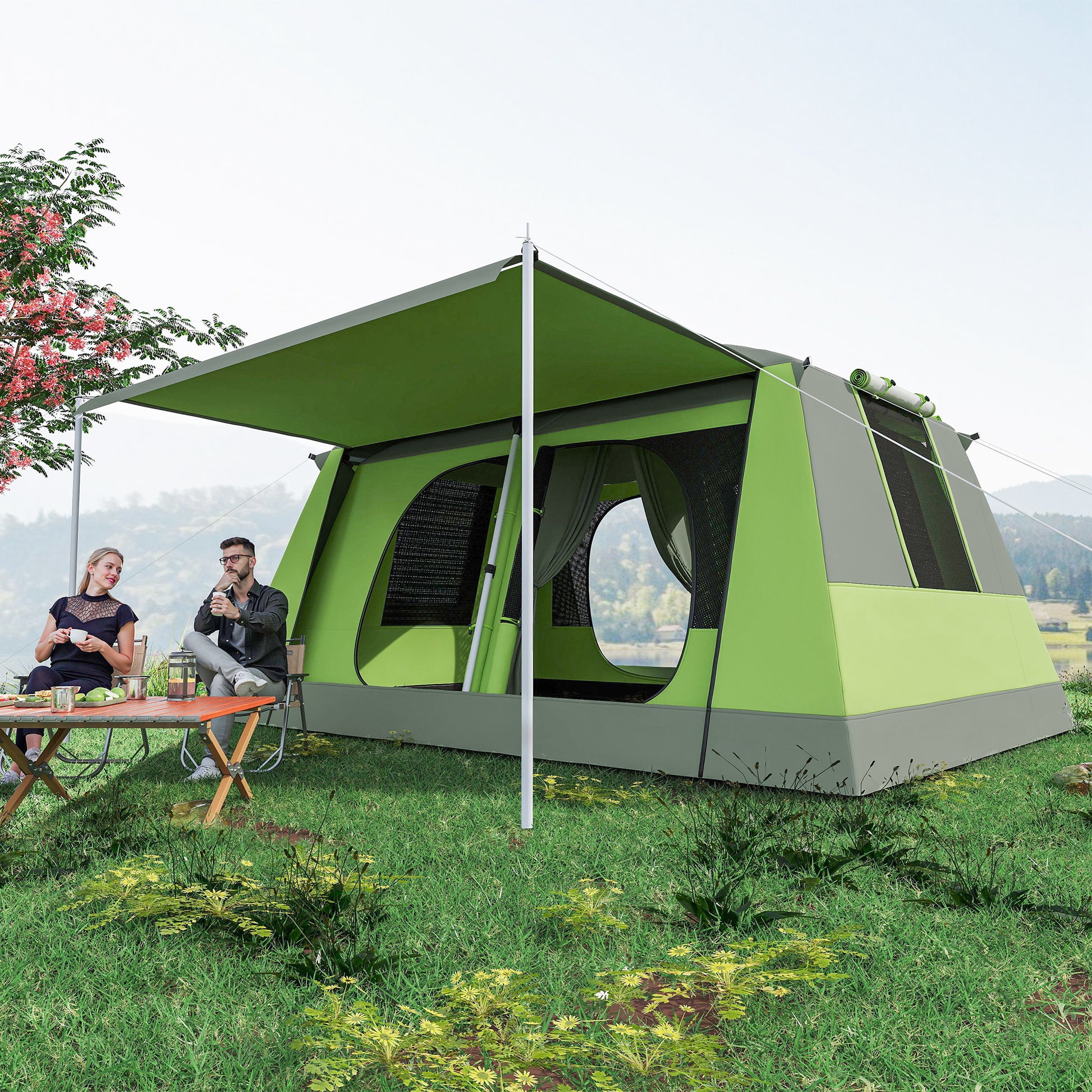 Camping Tent for 4-8 People Light, Stable Waterproof Tunnel Tent with Canopy, Windows, Hooks, Side Pocket, Family Tent with 2000mm Water Column Tent for Camping Travel Trekking
