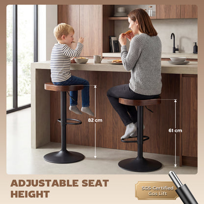 2-Pack Adjustable Swivel Bar Stools with Elm Saddle Seat, 24–32.3 in Height, Dark Brown/Black
