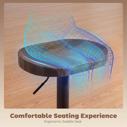 2-Pack Adjustable Swivel Bar Stools with Elm Saddle Seat, 24–32.3 in Height, Dark Brown/Black