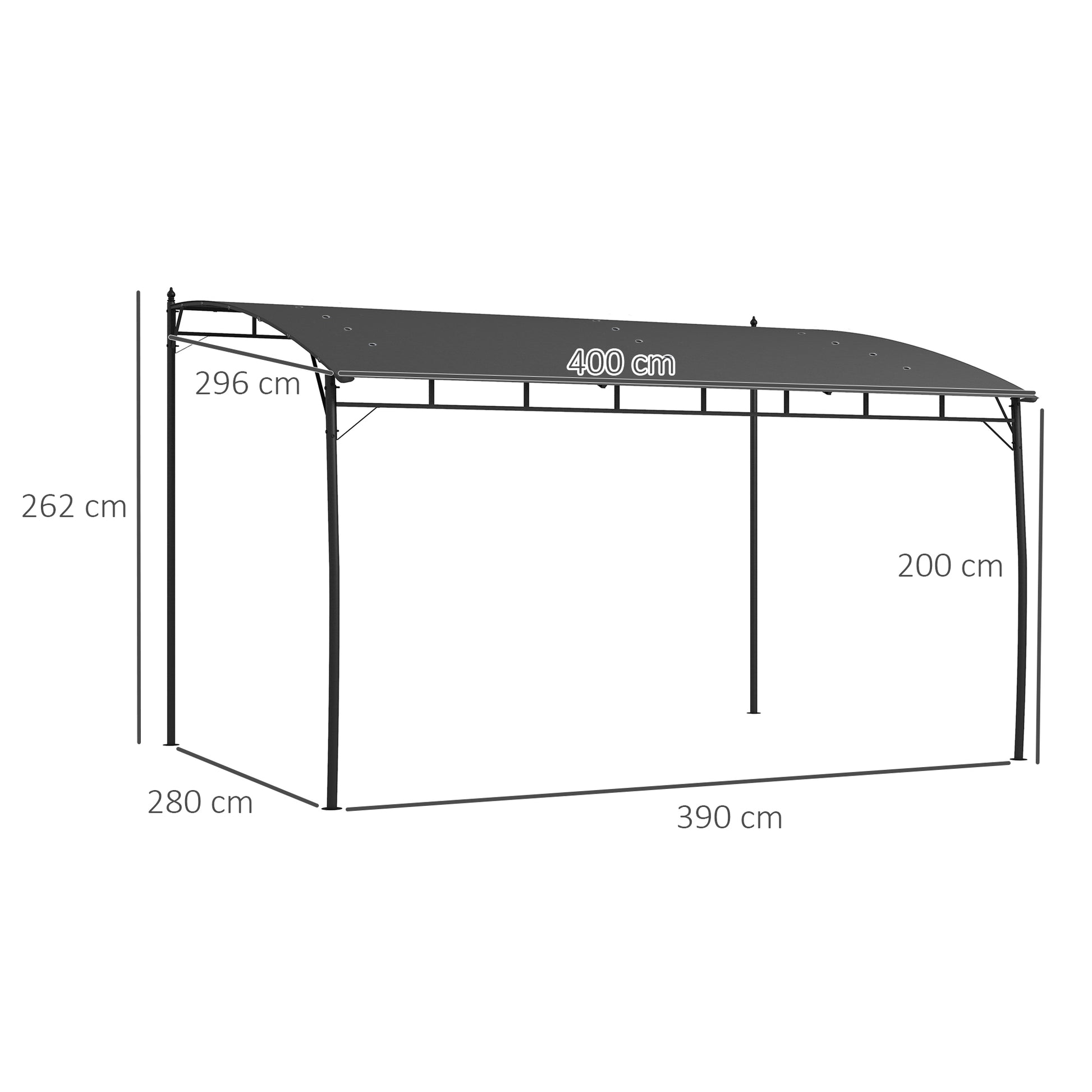 Pergola Gazebo with 12 Drainage Holes, Metal Pergola with Polyester Canopy, 8 Expansion Screws and 8 Ground Stakes, 400x296x200/262 cm, Dark Gray