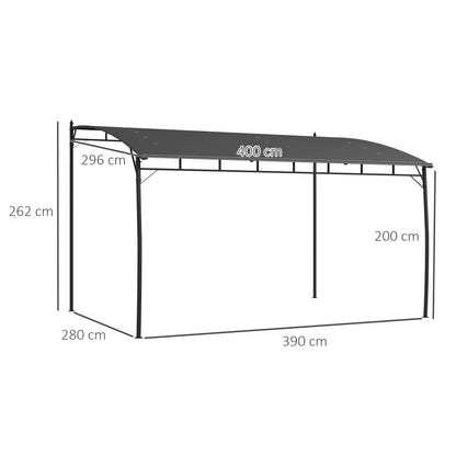 Pergola Gazebo with 12 Drainage Holes, Metal Pergola with Polyester Canopy, 8 Expansion Screws and 8 Ground Stakes, 400x296x200/262 cm, Dark Gray
