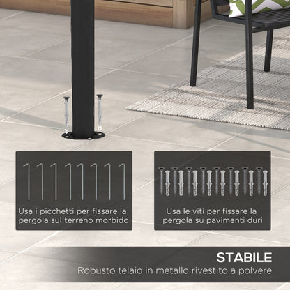Pergola Gazebo with 12 Drainage Holes, Metal Pergola with Polyester Canopy, 8 Expansion Screws and 8 Ground Stakes, 400x296x200/262 cm, Dark Gray