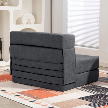 Foldable Single Armchair Bed — Convertible Floor Chair to Chaise Longue & Mattress, Space-Saving Sofa Bed for Living Room, Studio (31.5 x 31.5 x 25.2 in), Dark Gray
