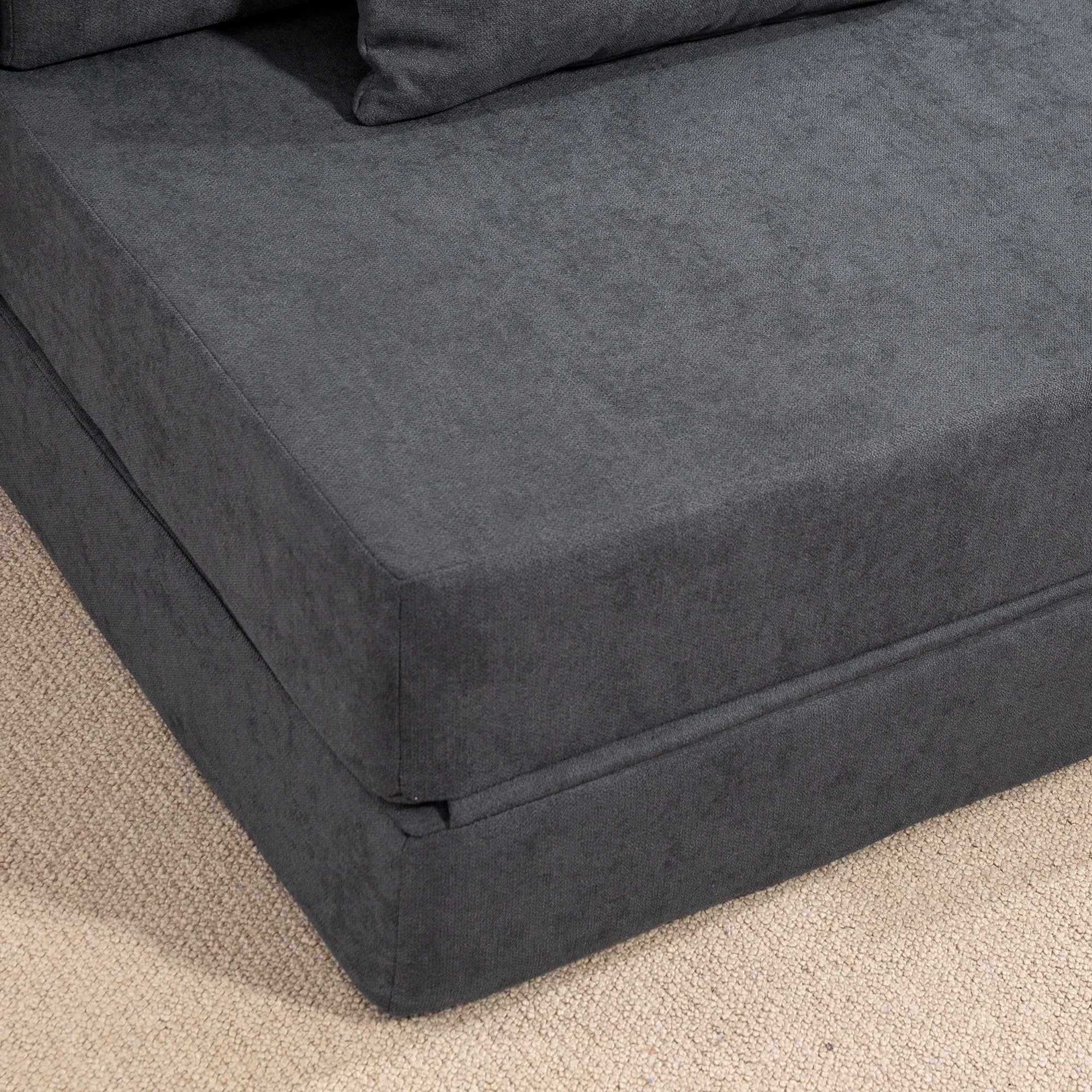 Foldable Single Armchair Bed — Convertible Floor Chair to Chaise Longue & Mattress, Space-Saving Sofa Bed for Living Room, Studio (31.5 x 31.5 x 25.2 in), Dark Gray