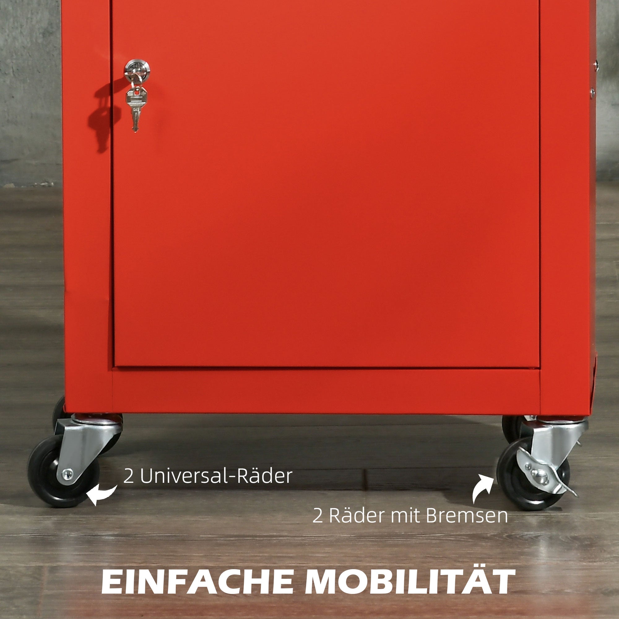 2-in-1 Workshop Trolley with Empty Toolbox, Rolling Cart for Tool Storage, Lockable Tool Box with Handle, Steel, Red