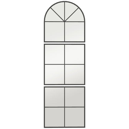 Wall Mirror 60 x 180 cm three-part, arched mirror with metal frame, decorative hanging mirror, window mirror for bathroom living room Black