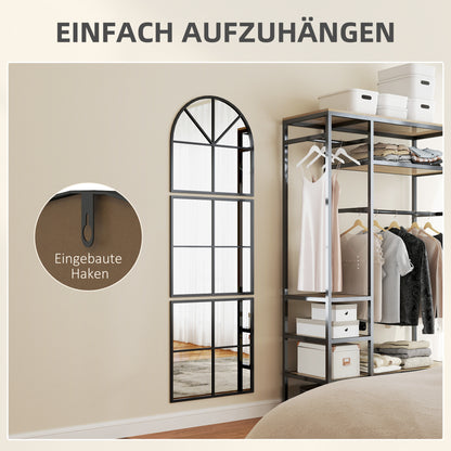 Wall Mirror 60 x 180 cm three-part, arched mirror with metal frame, decorative hanging mirror, window mirror for bathroom living room Black