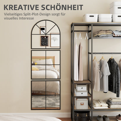 Wall Mirror 60 x 180 cm three-part, arched mirror with metal frame, decorative hanging mirror, window mirror for bathroom living room Black