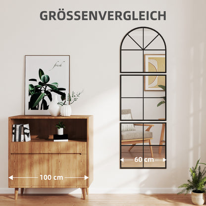 Wall Mirror 60 x 180 cm three-part, arched mirror with metal frame, decorative hanging mirror, window mirror for bathroom living room Black