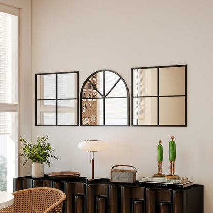 Wall Mirror 60 x 180 cm three-part, arched mirror with metal frame, decorative hanging mirror, window mirror for bathroom living room Black