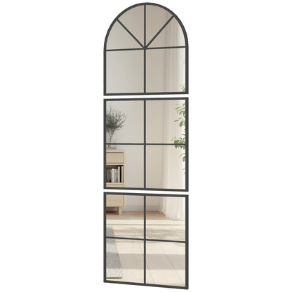 Wall Mirror 60 x 180 cm three-part, arched mirror with metal frame, decorative hanging mirror, window mirror for bathroom living room Black