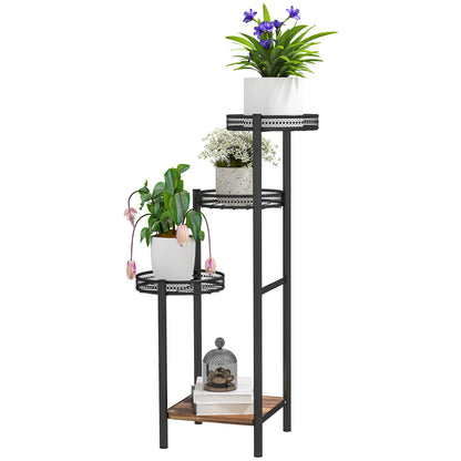 4-Tier Plant Stand Corner Plant Shelf Steel Plant Stand for Pots Indoor and Outdoor 25x25x80 cm Black