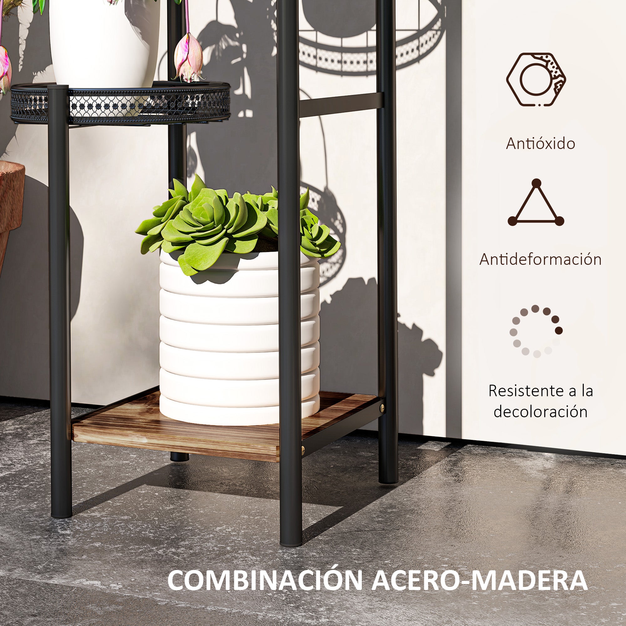 4-Tier Plant Stand Corner Plant Shelf Steel Plant Stand for Pots Indoor and Outdoor 25x25x80 cm Black