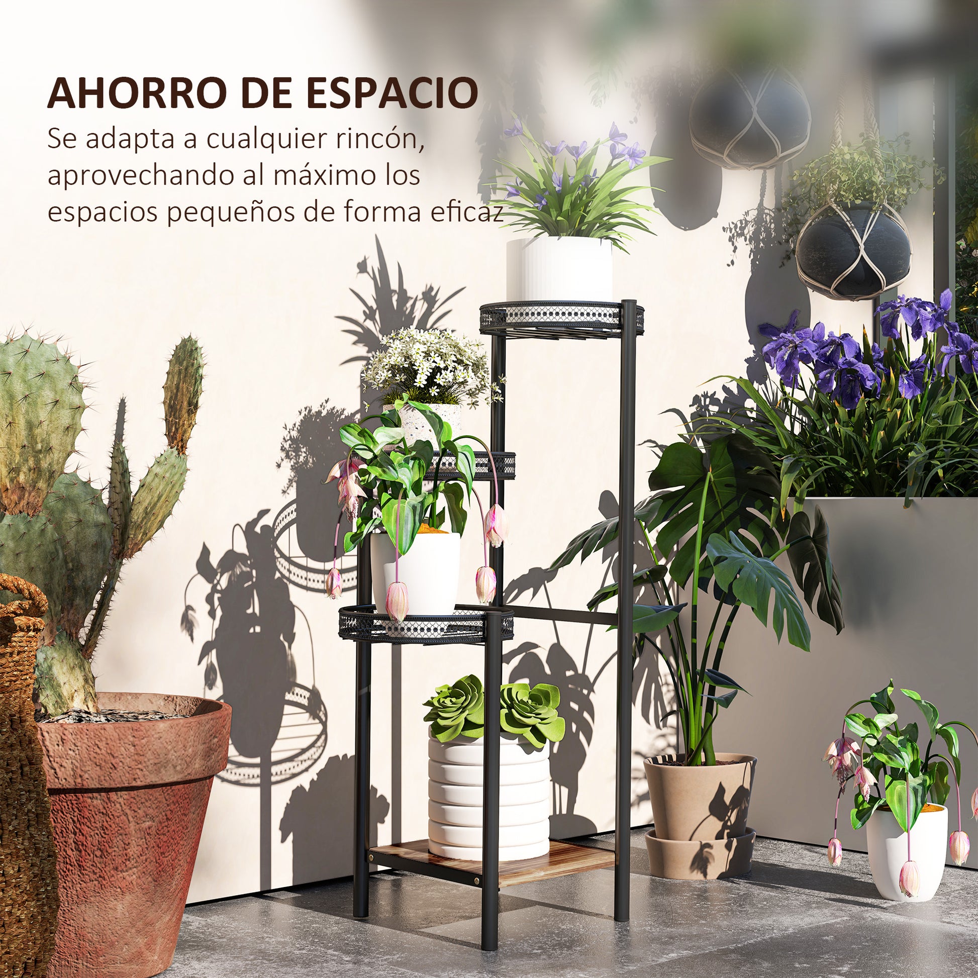 4-Tier Plant Stand Corner Plant Shelf Steel Plant Stand for Pots Indoor and Outdoor 25x25x80 cm Black