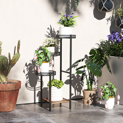 4-Tier Plant Stand Corner Plant Shelf Steel Plant Stand for Pots Indoor and Outdoor 25x25x80 cm Black