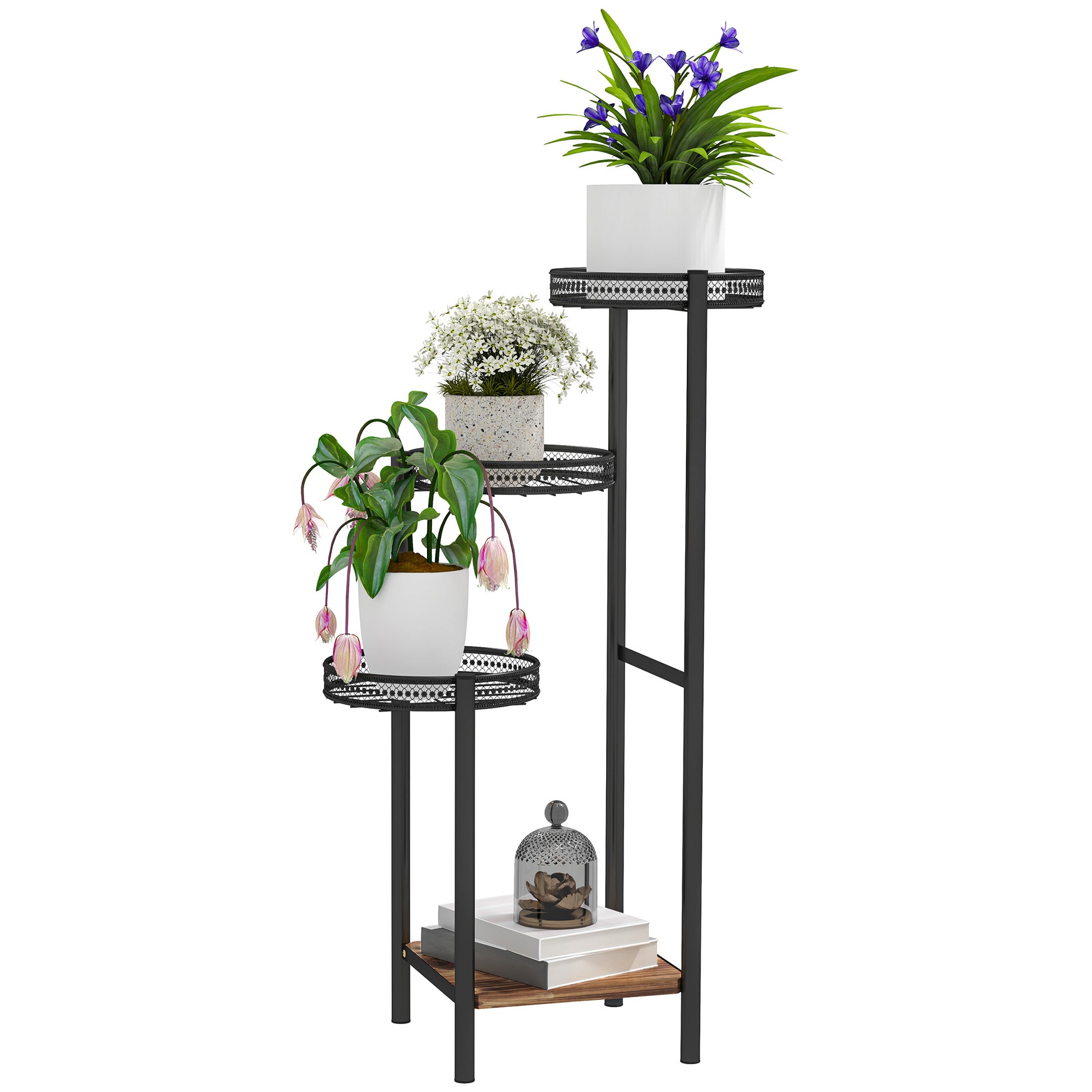 4-Tier Plant Stand Corner Plant Shelf Steel Plant Stand for Pots Indoor and Outdoor 25x25x80 cm Black