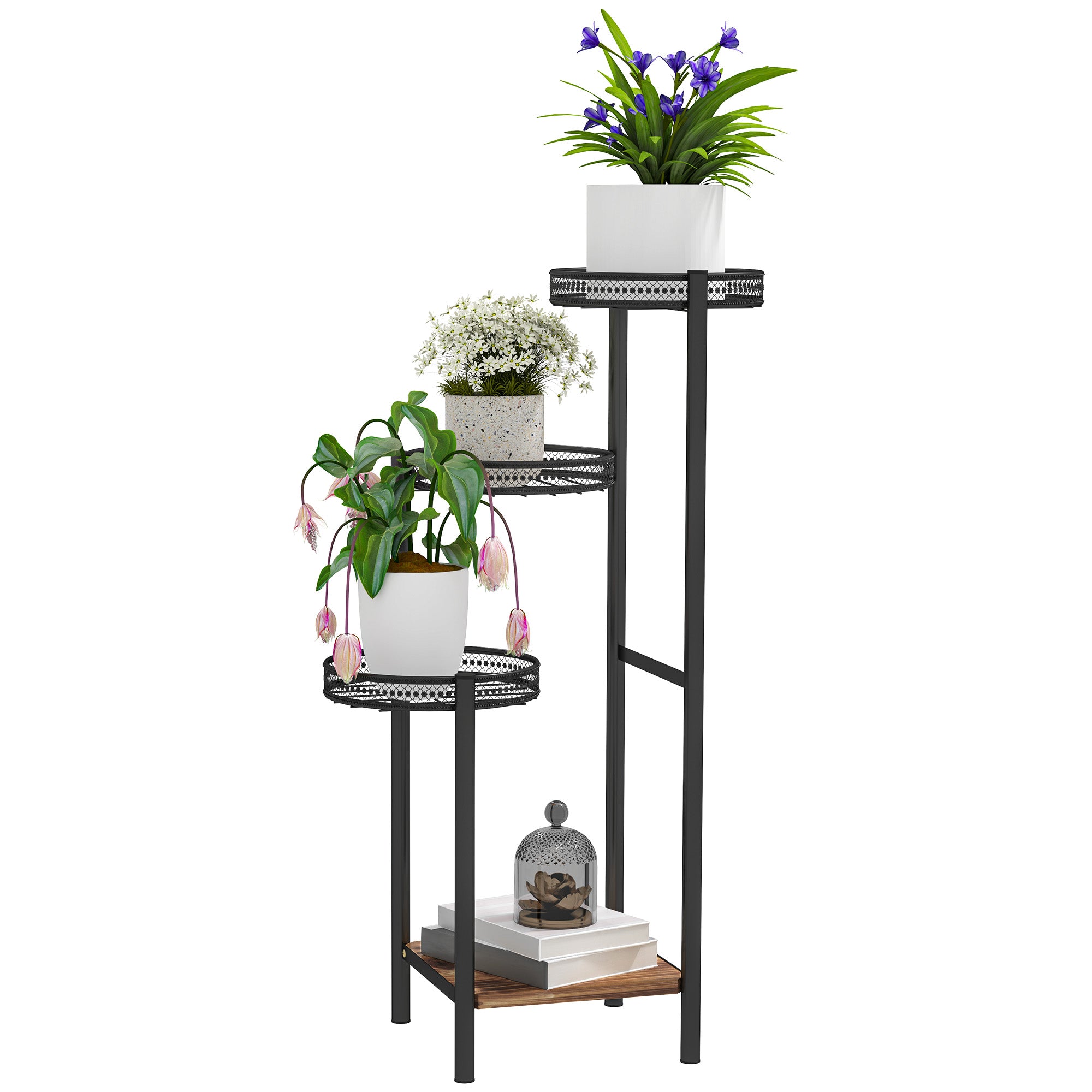 4-Tier Plant Stand Corner Plant Shelf Steel Plant Stand for Pots Indoor and Outdoor 25x25x80 cm Black
