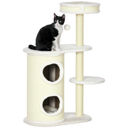 Cat Tree, 100 cm, Climbing Tree with Scratching Barrel, Cat Scratching Post, Cat Tree with Sisal Column and Play Ball, Cat Furniture with Cushion, Plush, Cream White