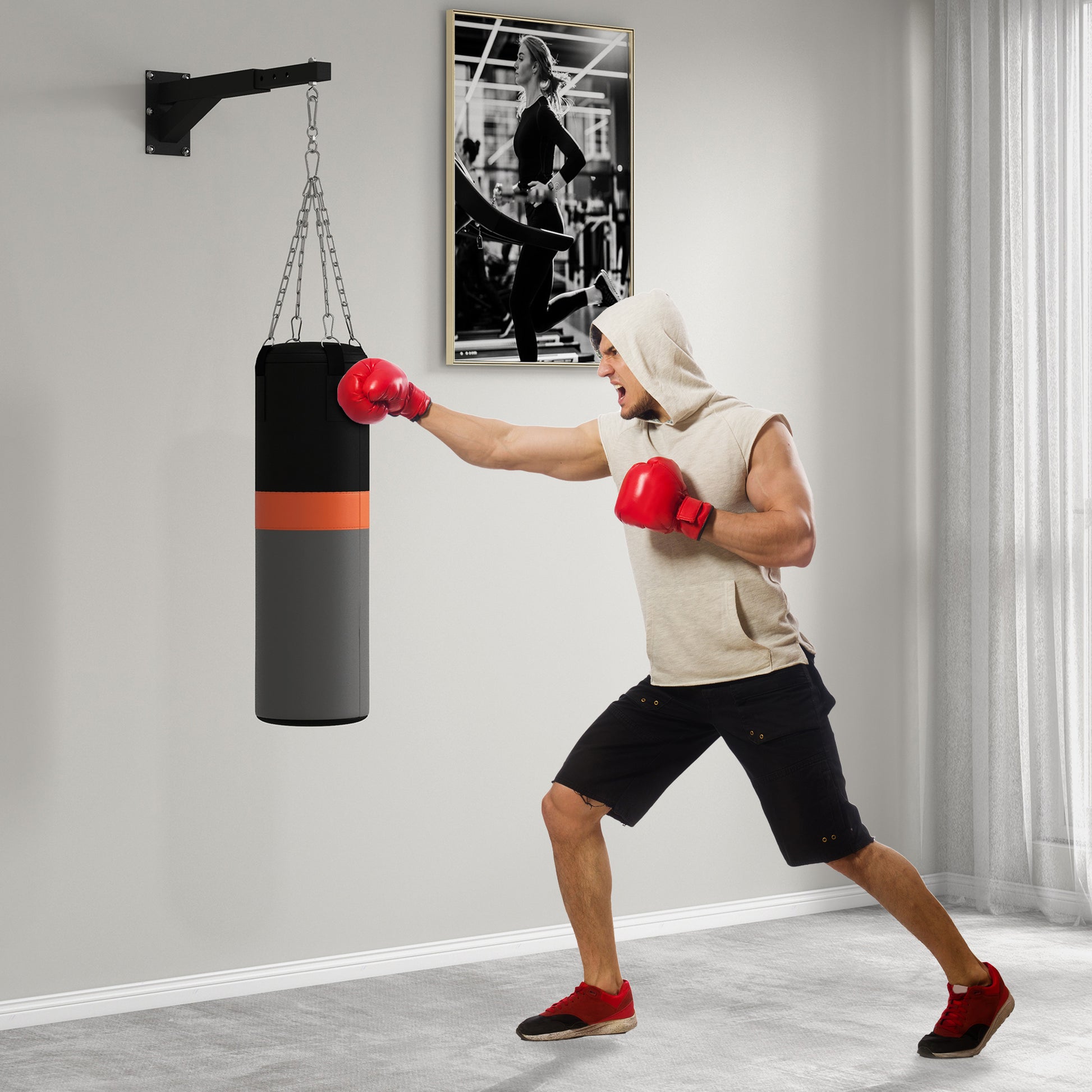 SPORTNOW Punching Bag Wall Mount Stand, Adjustable Punching Bag Holder for Heavy Bag, Speed Ball, Steel, Black