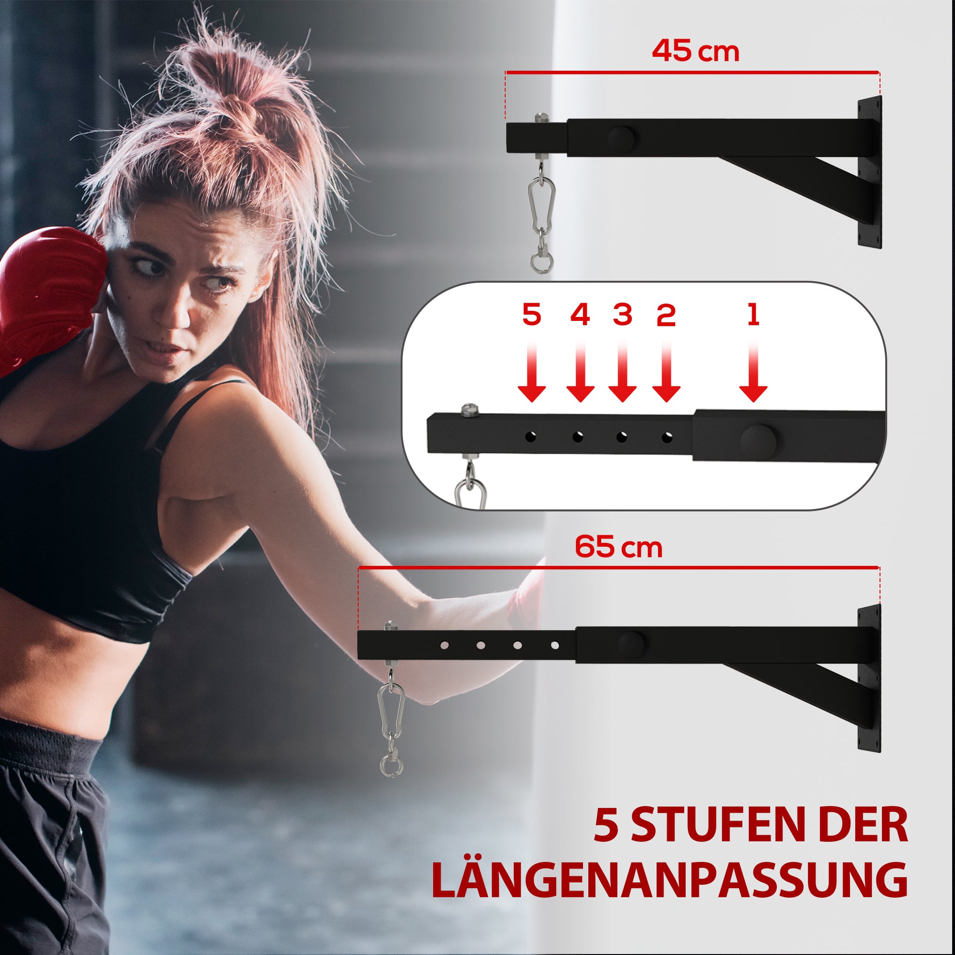 SPORTNOW Punching Bag Wall Mount Stand, Adjustable Punching Bag Holder for Heavy Bag, Speed Ball, Steel, Black