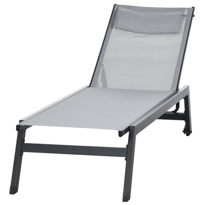 Aluminum and Textilene Sun Lounger with Wheels and Adjustable Multi-Position Backrest Light Gray