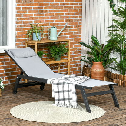 Aluminum and Textilene Sun Lounger with Wheels and Adjustable Multi-Position Backrest Light Gray