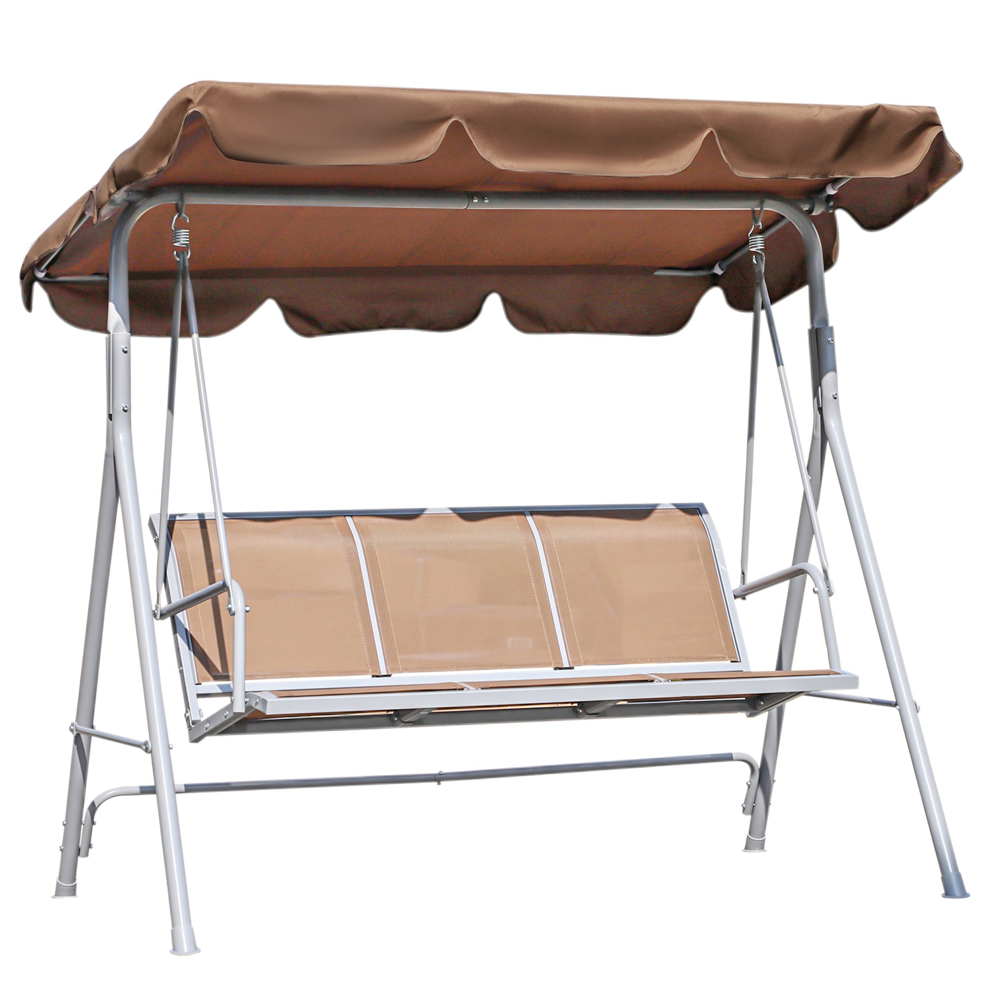 Garden Swing 3-Seater Outdoor Swing with Adjustable Canopy Breathable Backrest and Metal Frame for Terrace Balcony Load 529 lbs 67.3x42.5x60.6 inches Brown