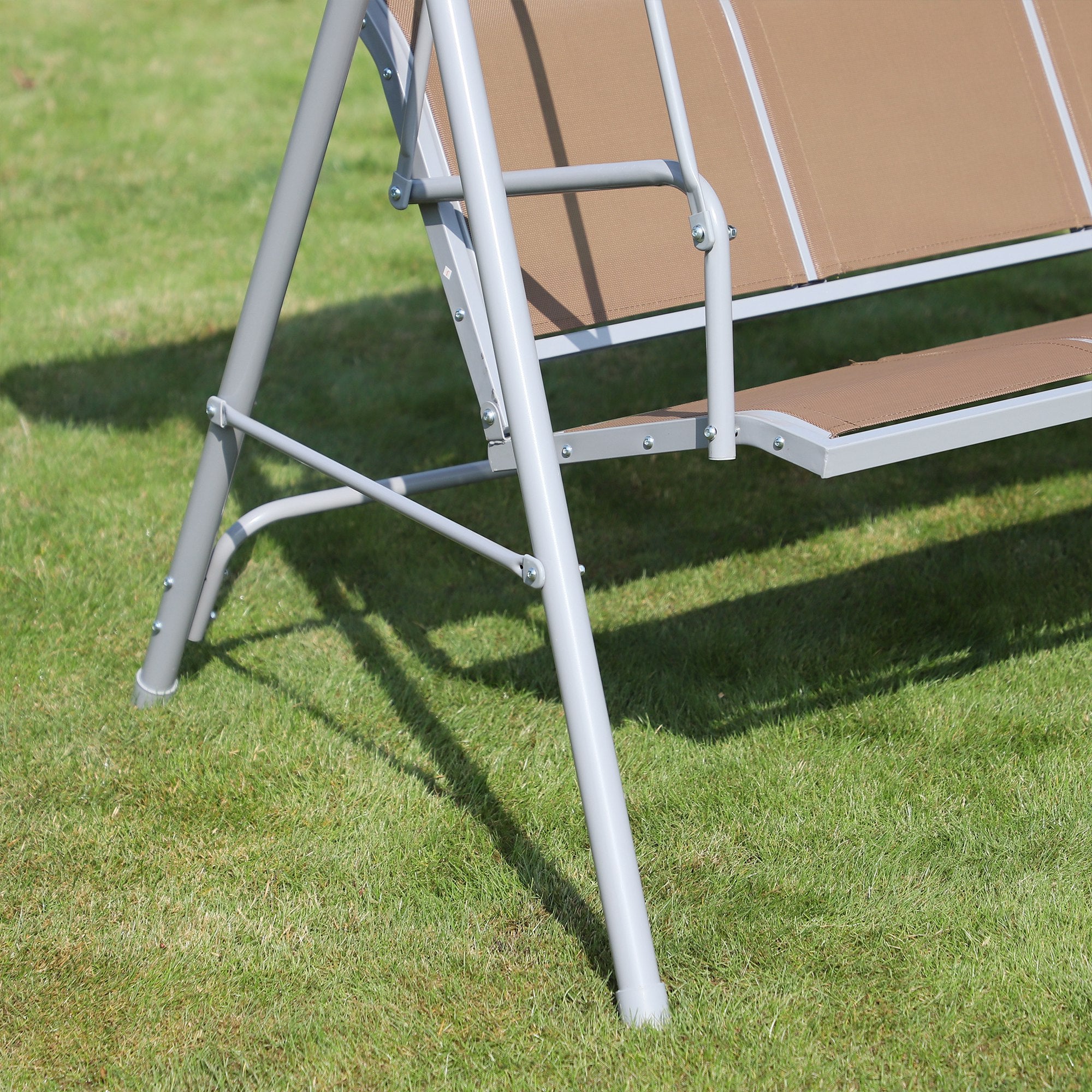 Garden Swing 3-Seater Outdoor Swing with Adjustable Canopy Breathable Backrest and Metal Frame for Terrace Balcony Load 529 lbs 67.3x42.5x60.6 inches Brown