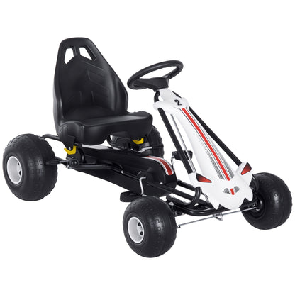 Pedal Go Kart for Kids 3-6 Years with Adjustable Seat, Brake, and Clutch, Go Kart with Anti-Slip Wheels, 101.5x65.5x59.5 cm, White and Black