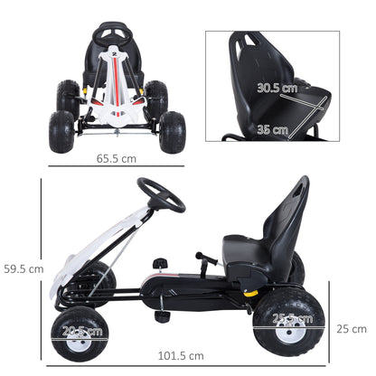Pedal Go Kart for Kids 3-6 Years with Adjustable Seat, Brake, and Clutch, Go Kart with Anti-Slip Wheels, 101.5x65.5x59.5 cm, White and Black