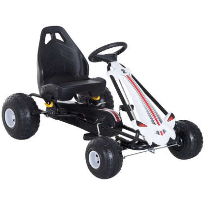 Pedal Go Kart for Kids 3-6 Years with Adjustable Seat, Brake, and Clutch, Go Kart with Anti-Slip Wheels, 101.5x65.5x59.5 cm, White and Black