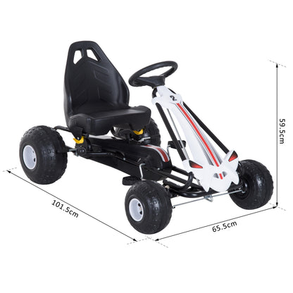 Pedal Go Kart for Kids 3-6 Years with Adjustable Seat, Brake, and Clutch, Go Kart with Anti-Slip Wheels, 101.5x65.5x59.5 cm, White and Black
