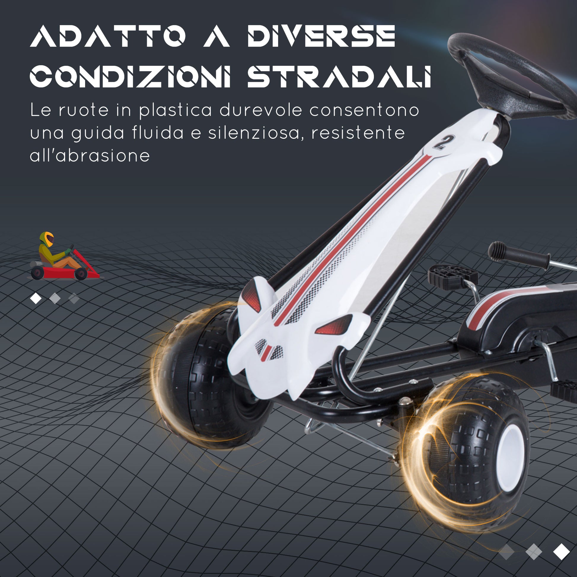Pedal Go Kart for Kids 3-6 Years with Adjustable Seat, Brake, and Clutch, Go Kart with Anti-Slip Wheels, 101.5x65.5x59.5 cm, White and Black